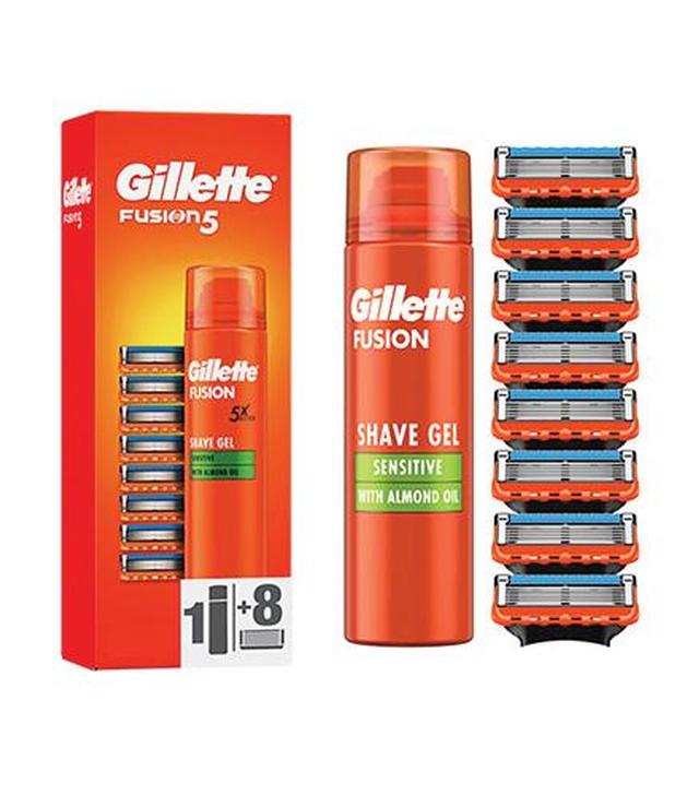 Gillette Fusion5, 8 ostrzy wymiennych do maszynki do golenia Żel do golenia, 200 ml, 1 zestaw