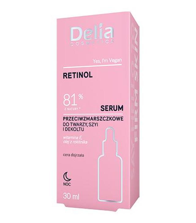 Delia Cosmetics Retinol Serum przeciwzmarszczkowe do twarzy szyi i dekoltu na noc, 30 ml, cena, opinie, skład