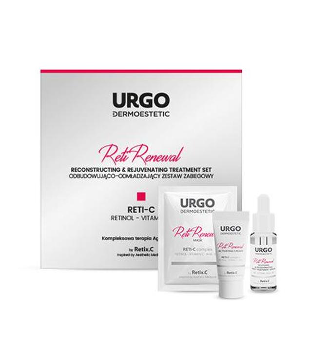 Urgo Dermoestetic Reti-Renewal Odbudowująco-Odmładzający Zestaw Zabiegowy RETI-C Krem aktywujący, 2 x 5 ml + Maska do twarzy szyi i dekoltu, 4 x 3 ml + Kojąco-Regenerujące Serum pozabiegowe, 10 ml - ważny do 2025-10-31