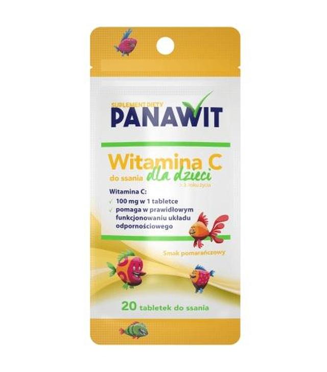 PANAWIT Witamina C dla dzieci wspomagająca odporność 20 tabletek do ssania o smaku pomarańczowym  - ważny do 2024-07-11