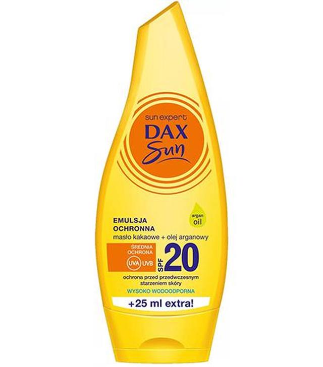 Dax Sun Emulsja ochronna masło kakaowe + olej arganowy SPF20, 175 ml, cena, opinie, właściwości