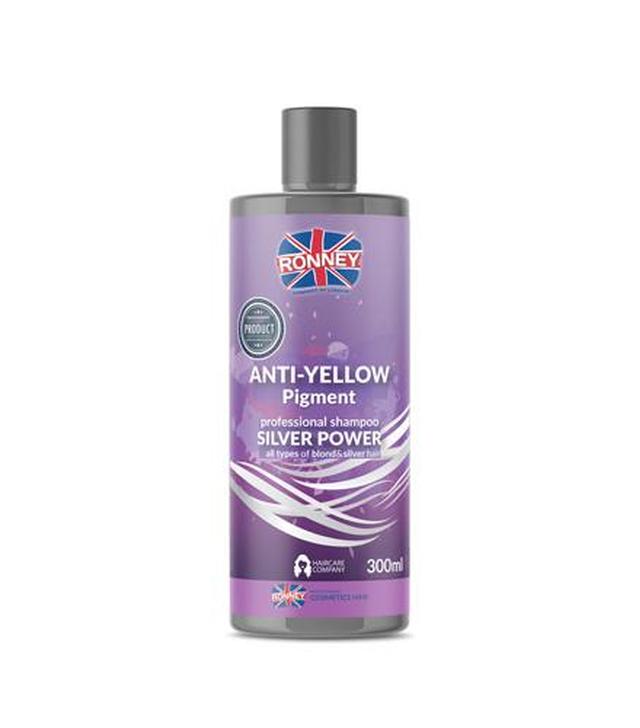 Ronney Professional Shampoo Silver Power Anti-Yellow Pigment Szampon do włosów blond rozjaśnianych i siwych No Yellow, 300 ml