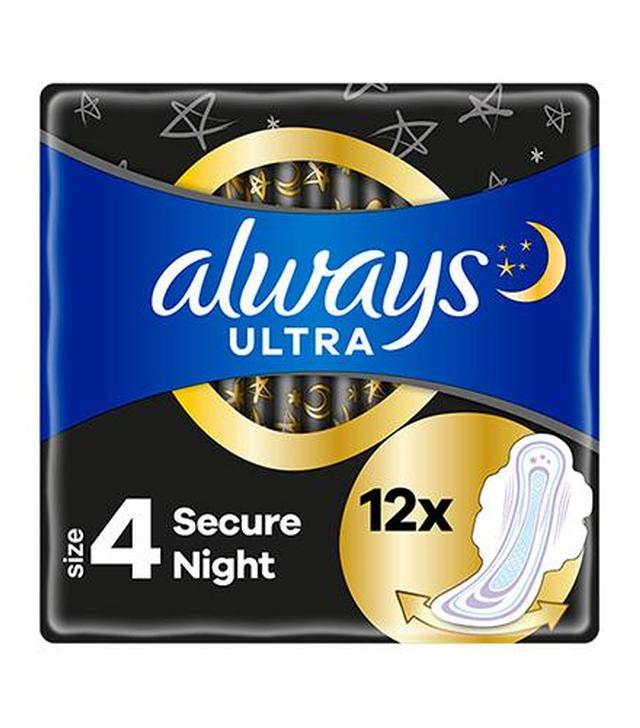Always Ultra Secure Night 4 Podpaski ze skrzydełkami, 12 sztuk