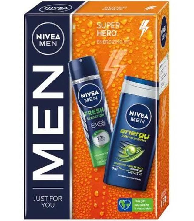 Nivea Men Super Hero Energizing Kit Nivea Men Energy Żel Pod Prysznic 3w1 250 ml + Nivea Men Fresh Sensation Antyperspirant Spray 150 ml [zestaw] 1 sztuka
