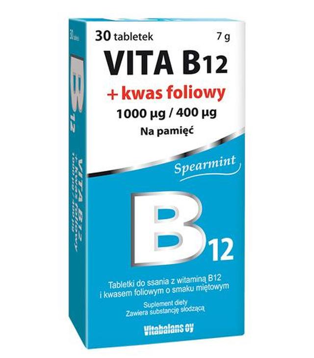 VITA B12 + KWAS FOLIOWY Tabletki do ssania o smaku miętowym - 30 tabl.