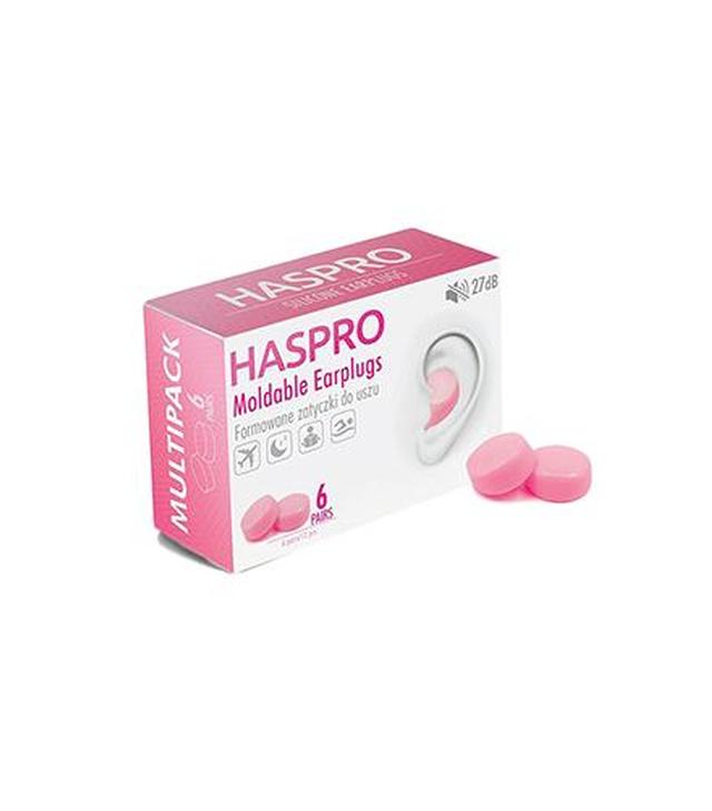 Haspro Moldable Eraplugs 27 dB Formowane zatyczki do uszu kolor różowy - 6 par / 12szt. - cena, opinie, opakowanie
