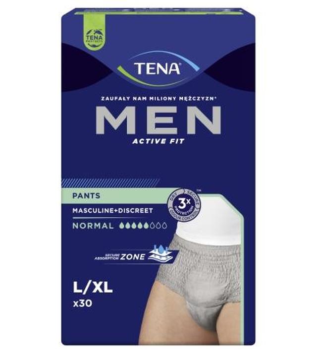 TENA Men Pants Normal Grey L/XL 95-130 cm, bielizna chłonna, 30 sztuk - ważny do 2025-09-28