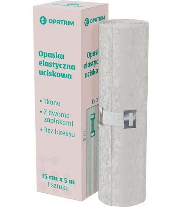 Opatrim Opaska uciskowa tkana elastyczna bez lateksu z 2 zapinkami 15 cm x 5 m, 1 sztuka