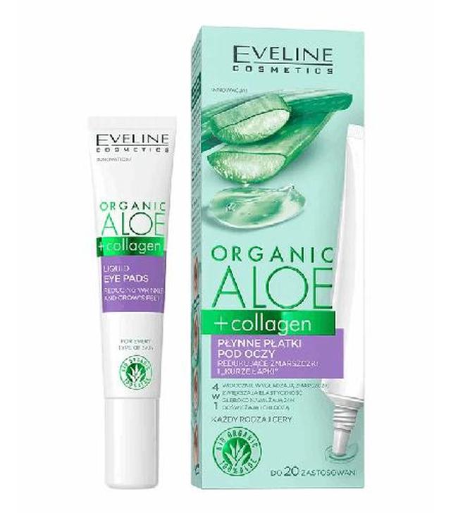 Eveline Organic Aloe + Collagen Płynne Płatki pod oczy redukujące zmarszczki i kurze łapki 4 w 1, 20 ml, cena, opinie, właściwości