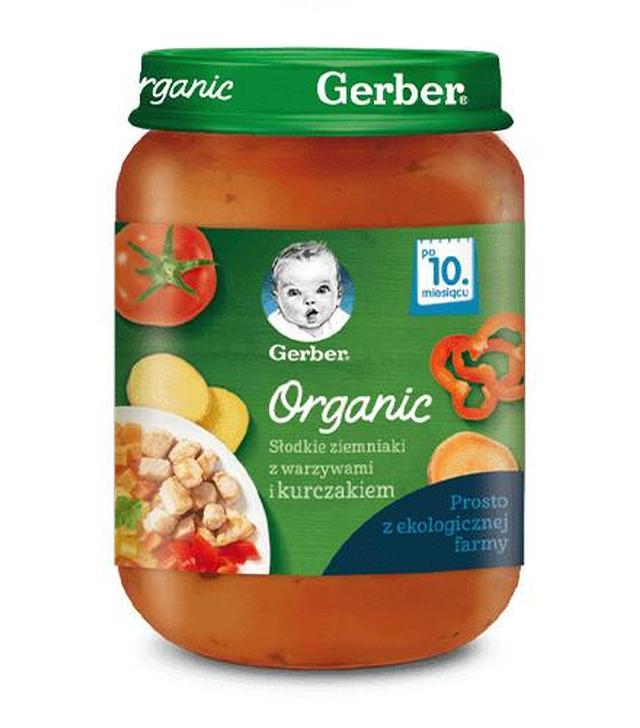 GERBER ORGANIC Słodkie ziemniaki z warzywami i kurczakiem po 10 miesiącu - 190 g - cena, opinie, składniki