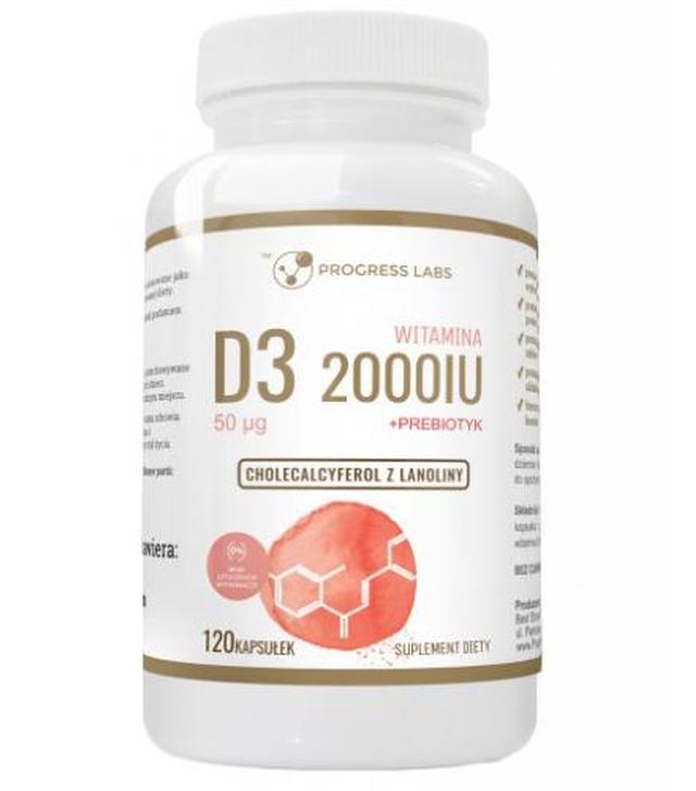 Progress Labs Witamina D3 2000IU 50 mcg + Prebiotyk - 120 kaps. - cena, opinie, wskazania - ważny do 2025-10-31