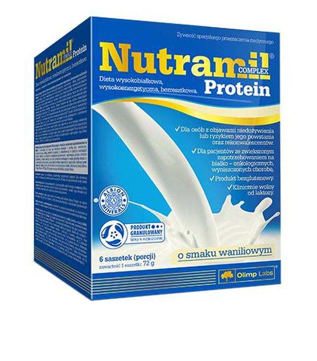 Olimp Nutramil Complex Protein, smak waniliowy, 6 saszetek - 1023711 - zalane kartonowe opakowanie