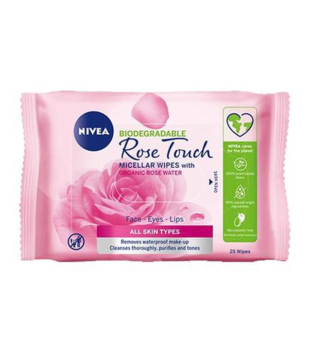 Nivea Rose Touch Micelarne chusteczki do demakijażu z organiczną wodą różaną, 25 szt.