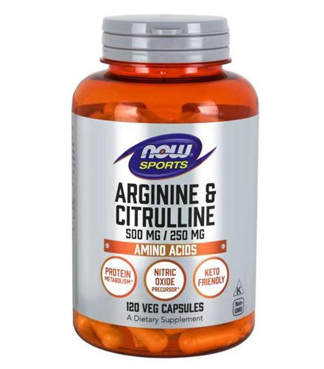 Now Sports Arginine 500 mg & Citrulline 250 mg - 120 kaps. Na tkanke mięśniową - cena, opinie, właściwości