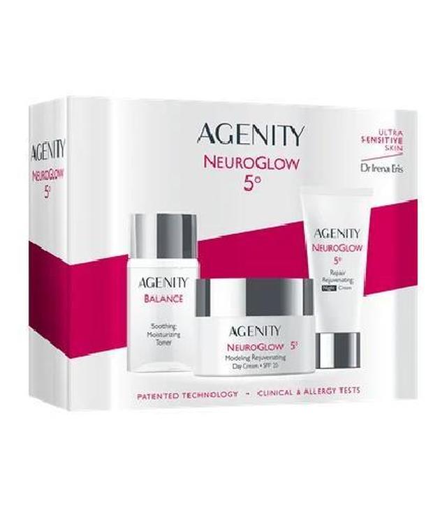 Agenity Zestaw Neuroglow 5° Modelujący krem odmładzający SPF 20, 50 ml + Naprawczy krem odmładzający, 50 ml +  Łagodzący tonik nawilżający, 25 ml