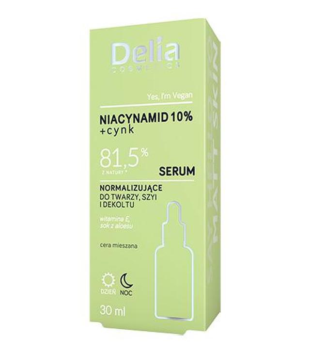 Delia Cosmetics Niacynamid 10% + Cynk Serum normalizujące do twarzy szyi i dekoltu, 30 ml, cena, opinie, właściwości