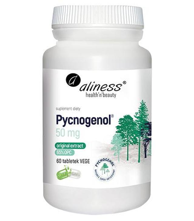 Aliness Pycnogenol extract 65% 50 mg, 60 vege tabletek, cena, opinie, stosowanie