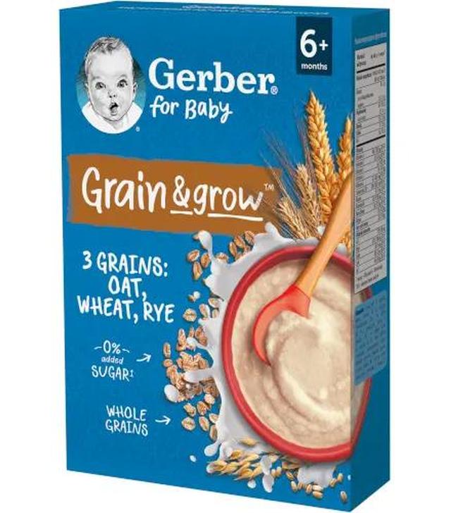 Gerber, Grain & grow, Kaszka owsiano-pszenno-żytnia mleczna po 6. miesiącu, 200 g - ważny do 2025-10-31