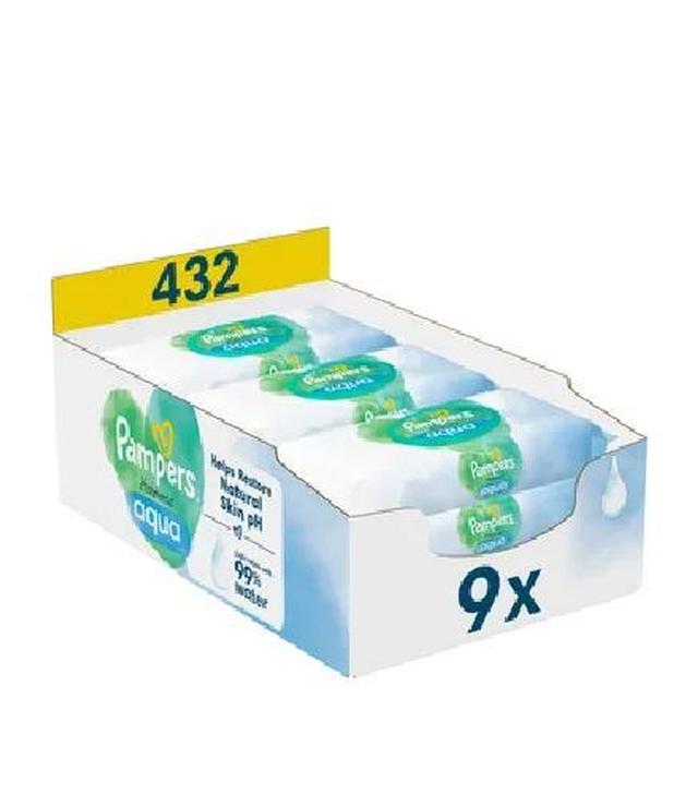 Pampers Harmonie Aqua, Chusteczki nawilżane dla dzieci, 9 opakowań