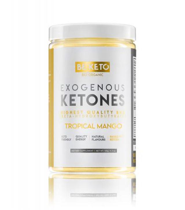 BeKeto Exogenous Ketones Tropical Mango, 150 g, cena, opinie, składniki - ważny do 2024-06-30