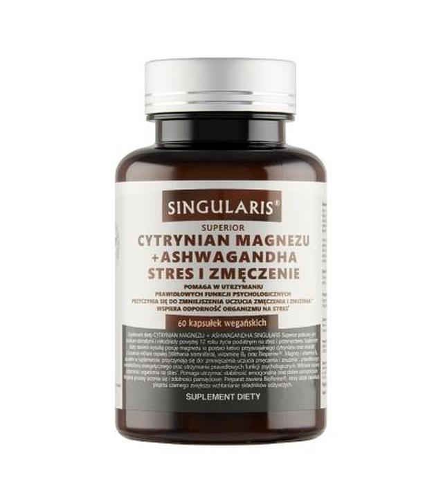 SINGULARIS SUPERIOR Cytrynian Magnezu 100 mg, Ashwagandha 80 mg 9%, B6 + Bioperine, 60 kapsułek