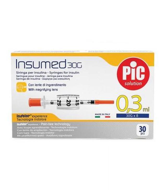 Pic Solution Insumed 0,3 ml 30G x 8 mm Jednorazowe strzykawki do insuliny + szkło powiększające - 30 szt. - cena, opinie, właściwości