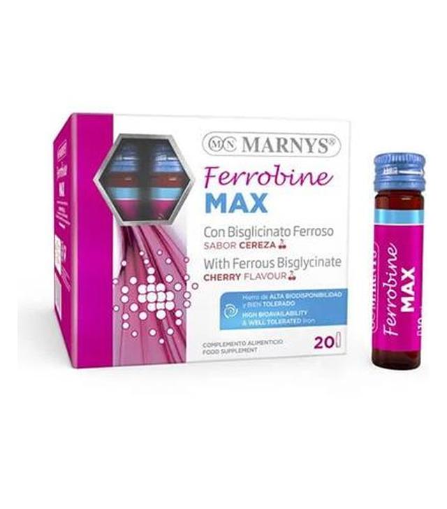 Marnys Ferrobine MAX z diglicynianem żelaza o smaku wiśniowym, 20 fiolek cena, opinie, dawkowanie