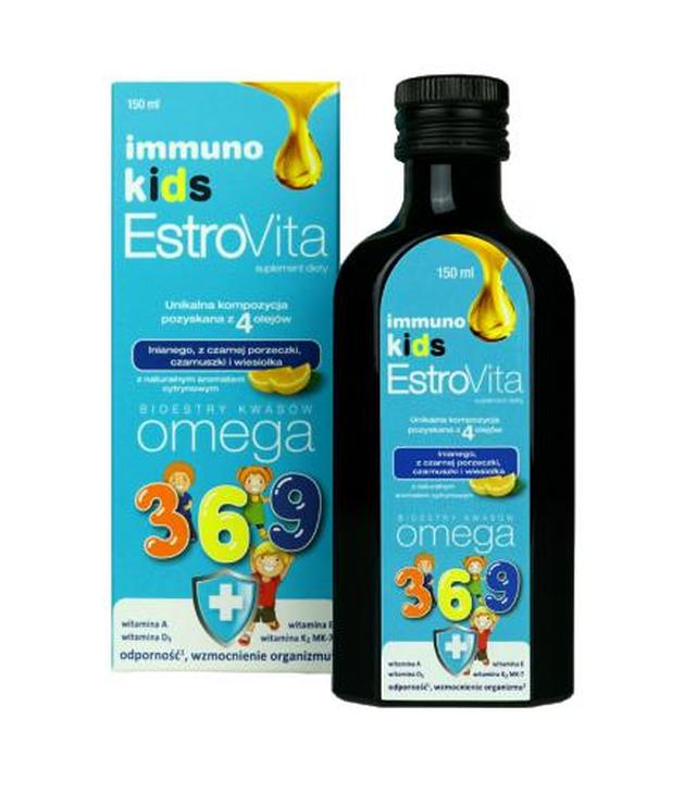 EstroVita Immuno Kids Omega 3-6-9 Dla dzieci z naturalnym olejem cytrynowym, 150 ml, cena, opinie, wskazania