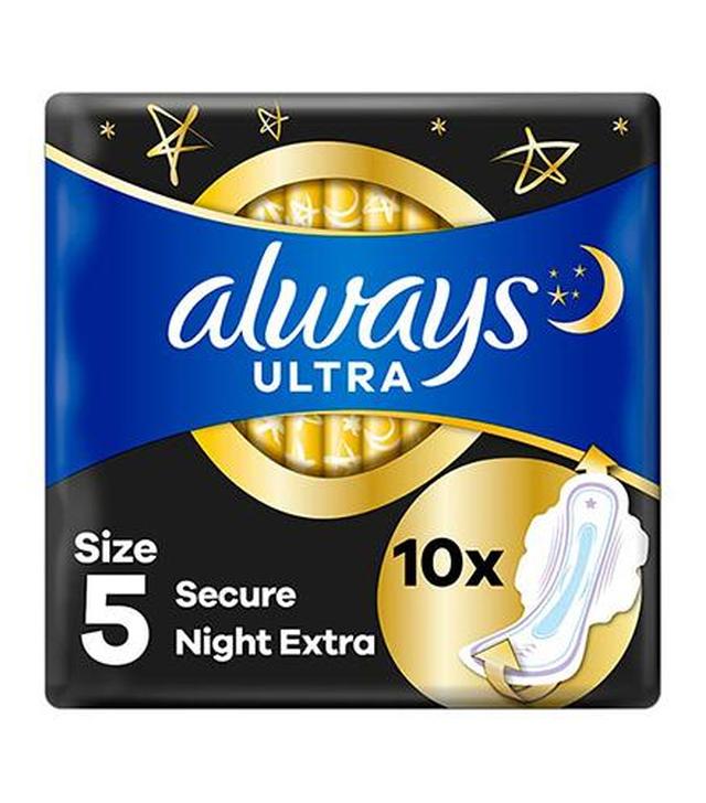 Always Ultra Secure Night Extra Podpaski na noc ze skrzydełkami, 10 sztuk