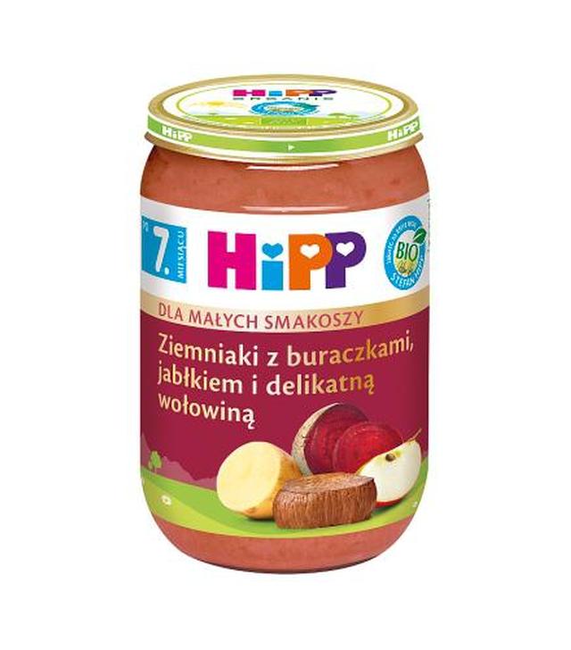 HiPP BIO od pokoleń, Ziemniaki z buraczkami, jabłkiem i delikatną wołowiną, po 7. m-cu, 220 g, cena, opinie, wskazania