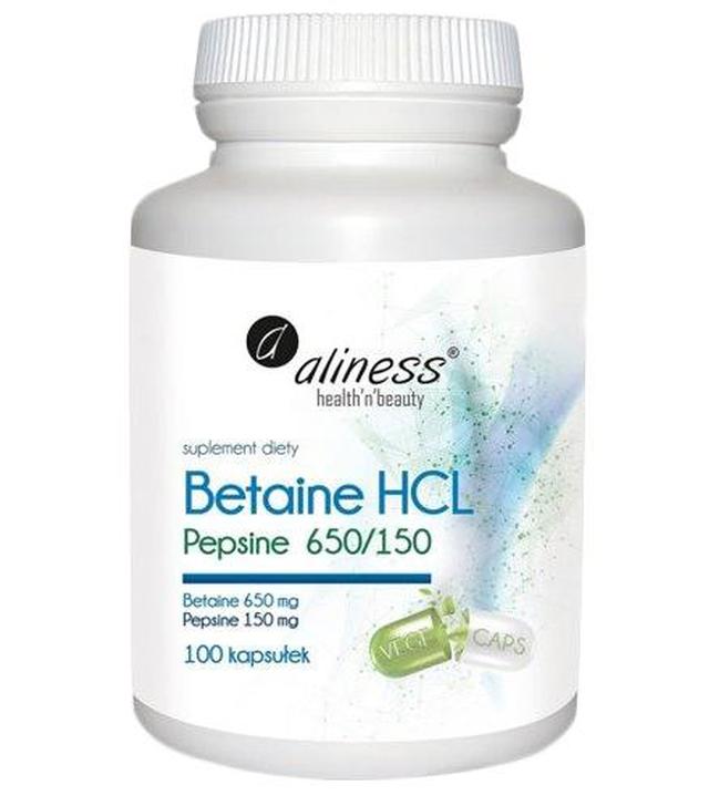 Aliness Betaine HCL Pepsine 650/150 - 100 kaps. - cena, opinie, składniki