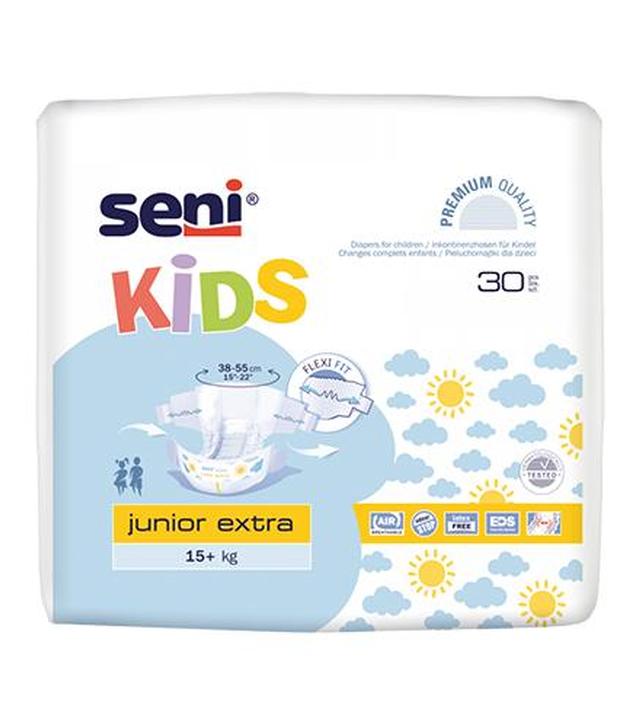 Seni Kids Junior Extra Pieluchomajtki dla dzieci 15 kg + - 30 szt. - cena, opinie, właściwości