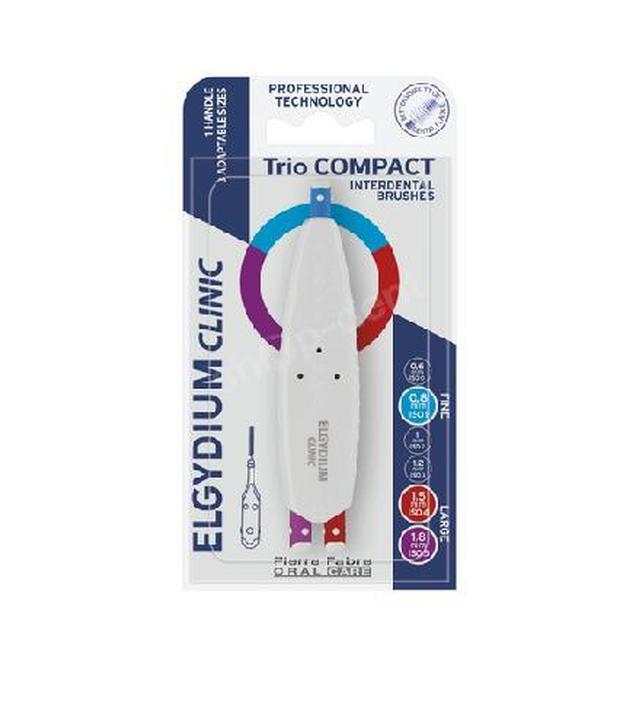 ELGYDIUM Trio Compact 145 Fine i Large, Szczoteczki międzyzębowe w 3 rozmiarach (3 sztuki + 1 uchwyt)