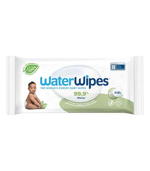 WaterWipes Kids Chusteczki nawilżane 99,9% wody , kropla ekstraktu owocowego i wyciągu z orzechów mydlanych 100% biodegradowalne - 60 sztuk - ważny do 2024-12-31