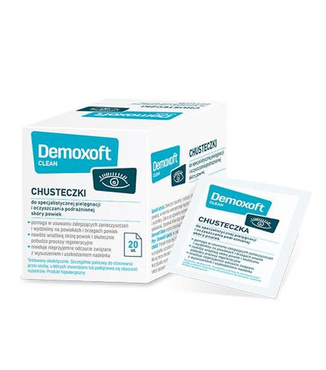 DEMOXOFT Clean Chusteczki do specjalistycznej pielęgnacji i oczyszczania podrażnionej skóry powiek - 20 szt