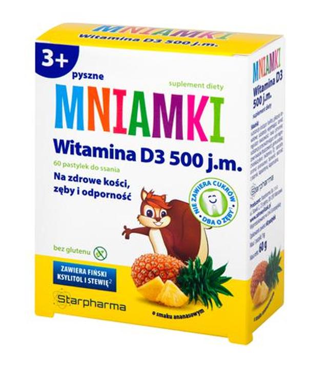 MNIAMKI Witamina D 500 j.m. o smaku ananasowym - 60 past.