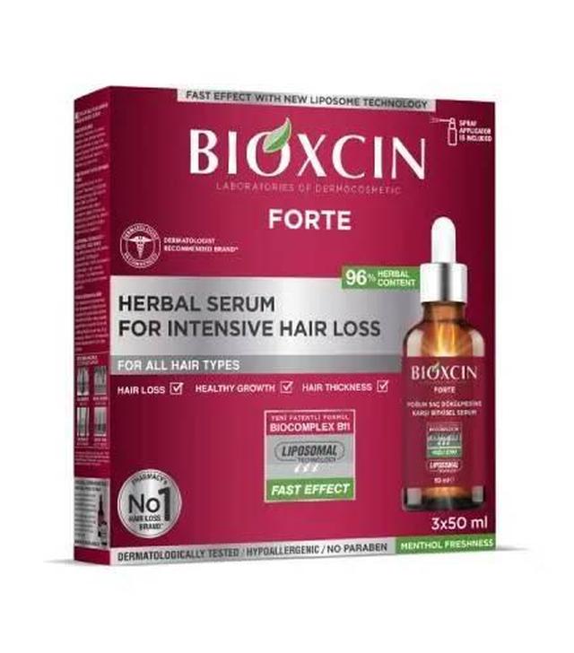 Bioxcin Forte, Serum ziołowe przeciw intensywnemu wypadaniu włosów, 3 x 50 ml