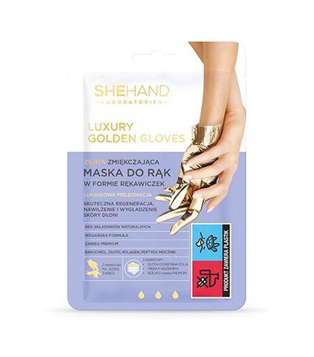 SheHand Luxury Golden Gloves Złota zmiękczająca maska do rąk w formie rękawiczek, 1 para
