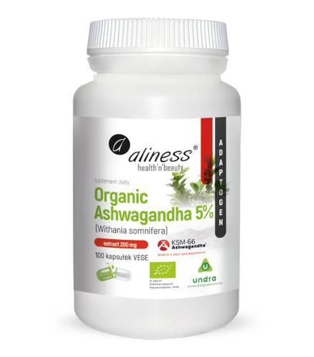 Aliness Organic Ashwagandha 5%, vege kapsułki, 100 sztuk