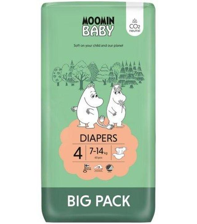 MOOMIN BABY Pieluszki ekologiczne 4 (7-14 kg), 63 sztuki