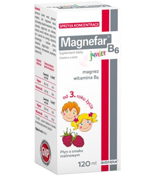 MAGNEFAR B6 JUNIOR Syrop o smaku malinowym, 120 ml