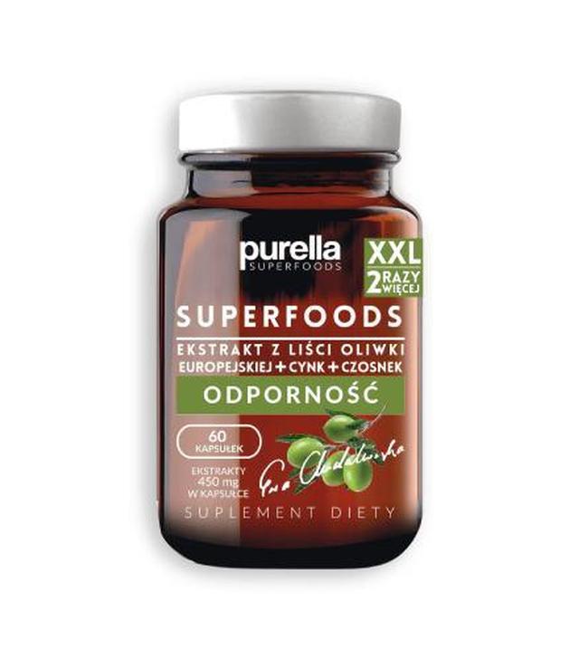 Purella Superfoods Ekstrakt z liści oliwki europejskiej + Cynk + Czosnek Odporność, 60 kapsułek