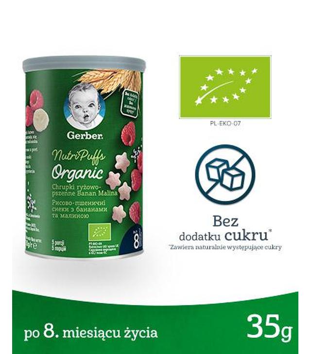 Gerber Organic Chrupki ryżowo pszenne banan, malina dla niemowląt po 8. miesiącu - 35 g - cena, opinie, składniki