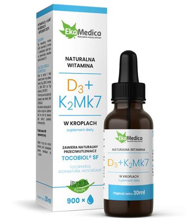 EKAMEDICA Naturalna witamina D3 + K2Mk7 krople - 30 ml - cena, opinie, wskazania