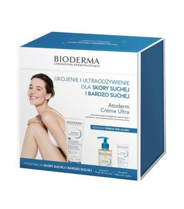 BIODERMA Zestaw do pielęgnacji skóry suchej i bardzo suchej, Olejek do kąpieli Atoderm Huile de douche, 200 ml + Krem Atoderm Crème Ultra, 200 ml + Krem do rąk Atoderm Mains & ongles, 50 ml  - ważny do 2025-07-30