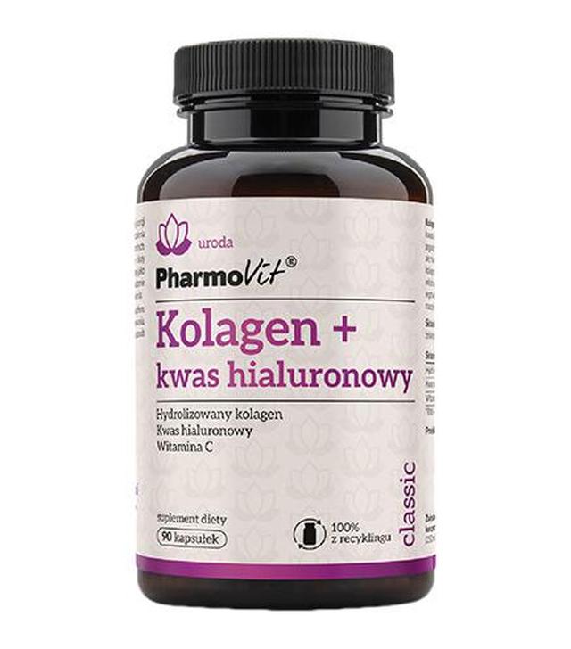 PharmoVit Kolagen + Kwas hialuronowy, 90 kaps., cena, wskazania, składniki