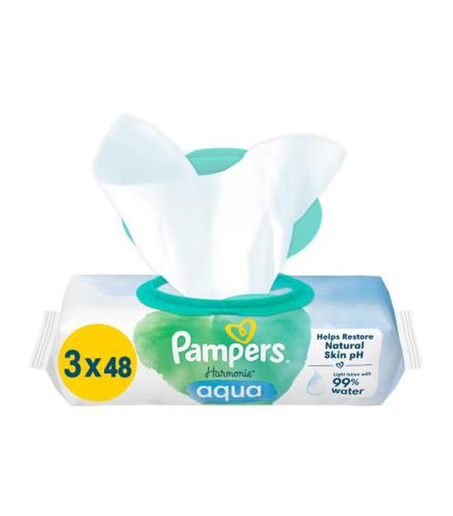 Pampers Harmonie Aqua Chusteczki nawilżane, 3 x 48 szt., cena, opinie, właściwości