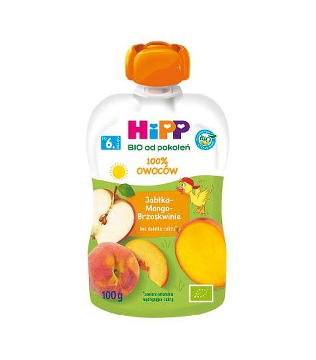 HiPP BIO od pokoleń, Jabłka-Mango-Brzoskwinie, po 6. m-cu, 100 g, cena, opinie, właściwości - ważny do 2025-09-25