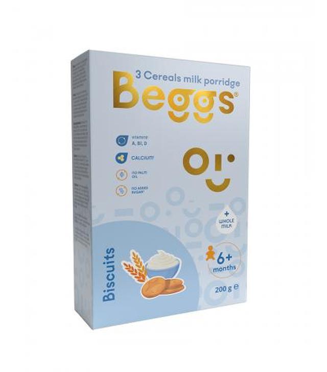 Beggs Kaszka mleczna 3-zbożowa z ciasteczkami po 6. miesiącu życia, 200 g - ważny do 2025-10-31