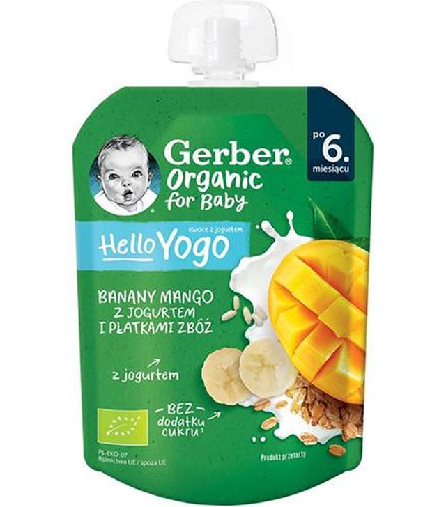 Gerber Organic Deserek banan, mango z jogurtem i płatkami zbóż po 6. miesiącu, 80 g - ważny do 2025-01-31